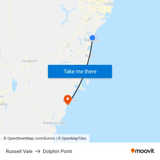 Russell Vale to Dolphin Point map