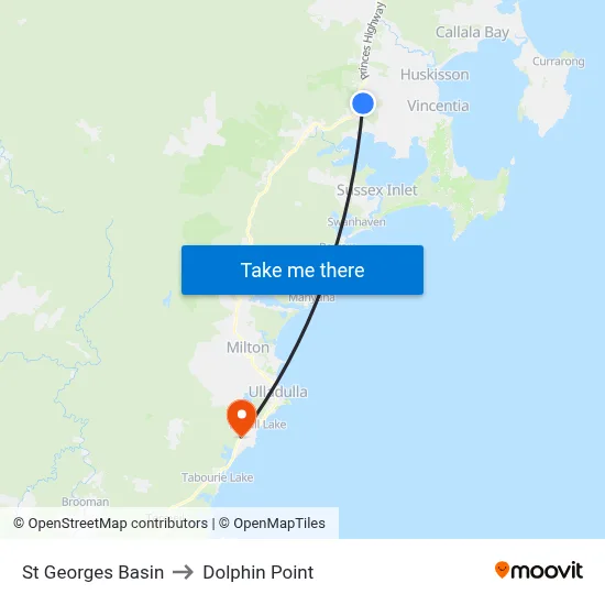 St Georges Basin to Dolphin Point map