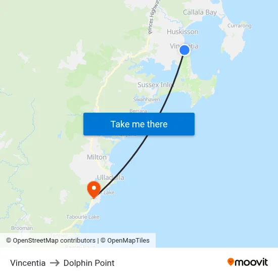 Vincentia to Dolphin Point map