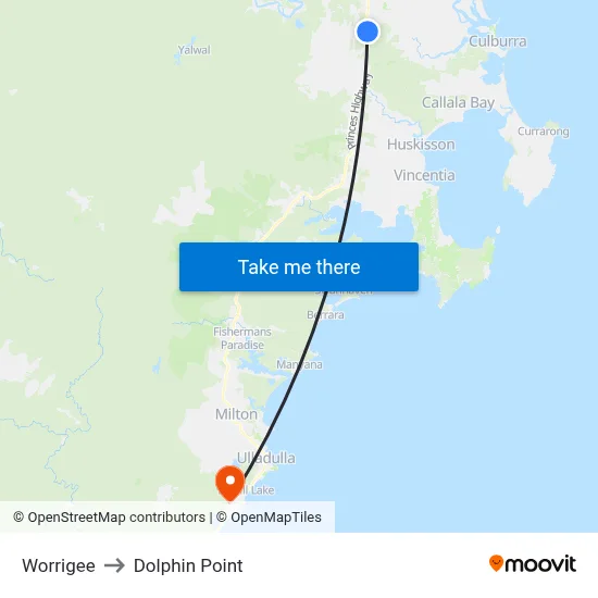 Worrigee to Dolphin Point map
