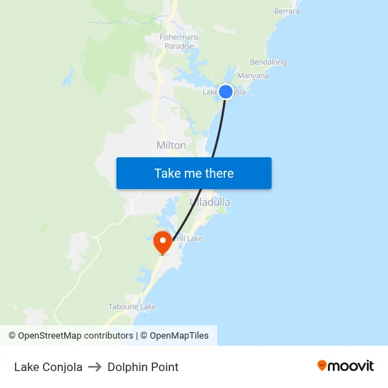 Lake Conjola to Dolphin Point map