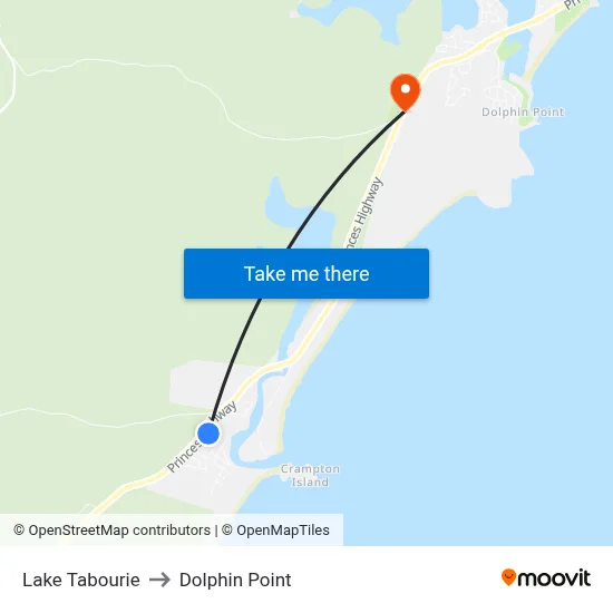 Lake Tabourie to Dolphin Point map