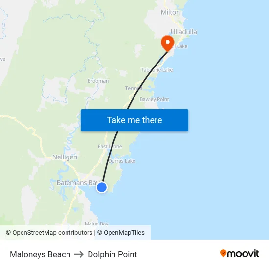 Maloneys Beach to Dolphin Point map