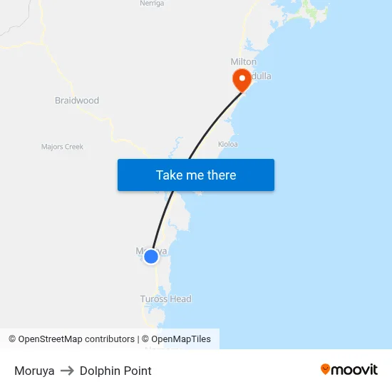 Moruya to Dolphin Point map