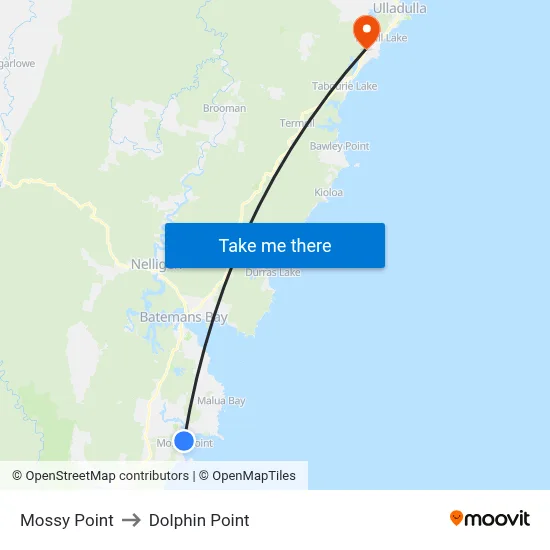 Mossy Point to Dolphin Point map