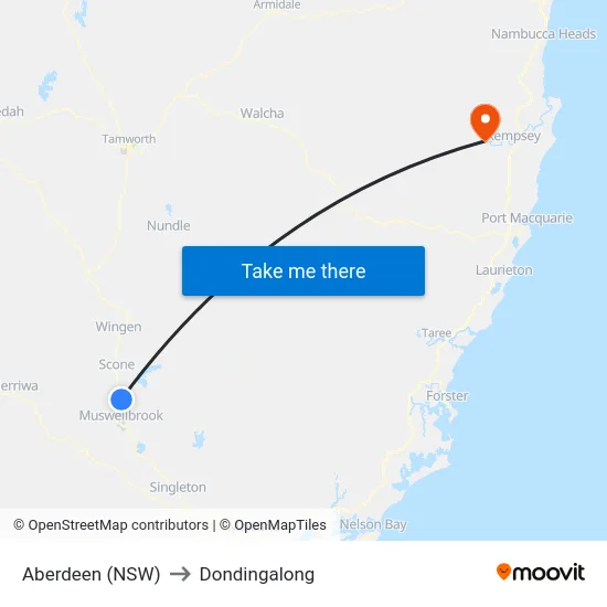 Aberdeen (NSW) to Dondingalong map