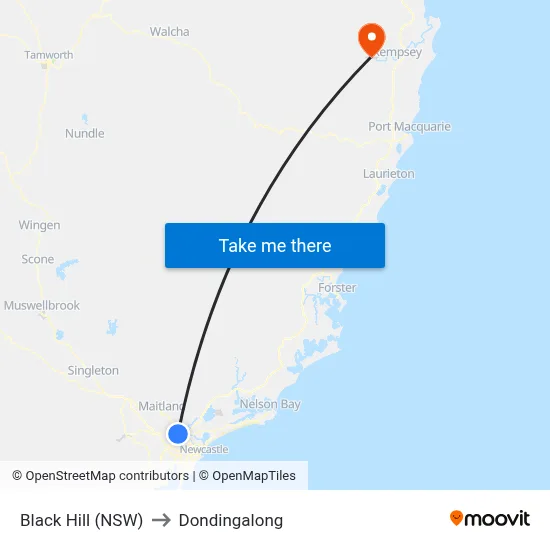 Black Hill (NSW) to Dondingalong map