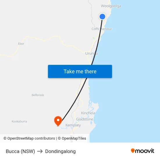 Bucca (NSW) to Dondingalong map