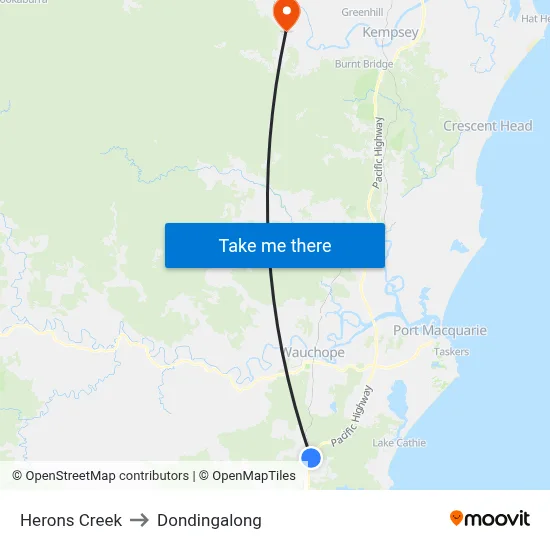 Herons Creek to Dondingalong map