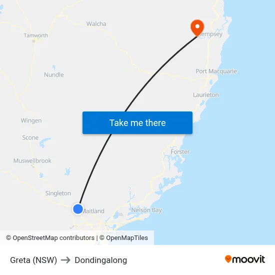 Greta (NSW) to Dondingalong map
