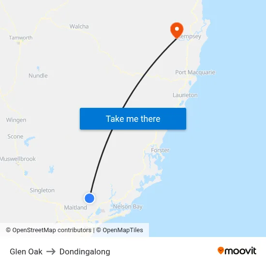 Glen Oak to Dondingalong map