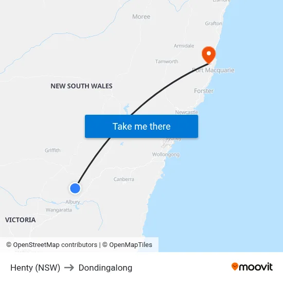 Henty (NSW) to Dondingalong map