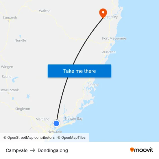 Campvale to Dondingalong map
