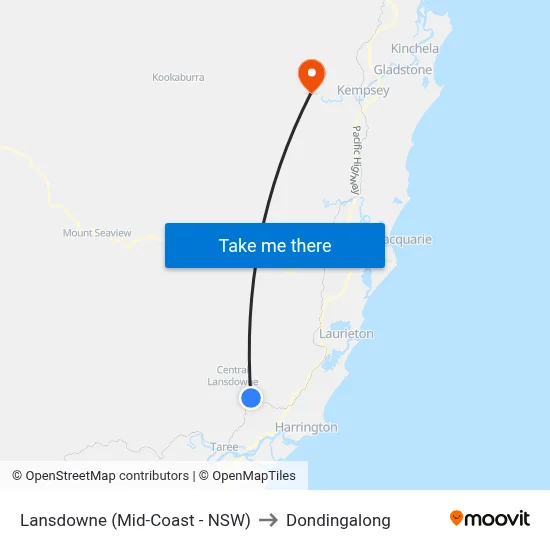 Lansdowne (Mid-Coast - NSW) to Dondingalong map