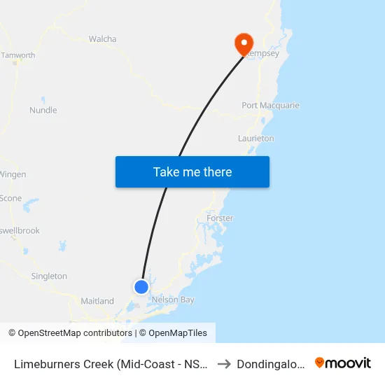 Limeburners Creek (Mid-Coast - NSW) to Dondingalong map