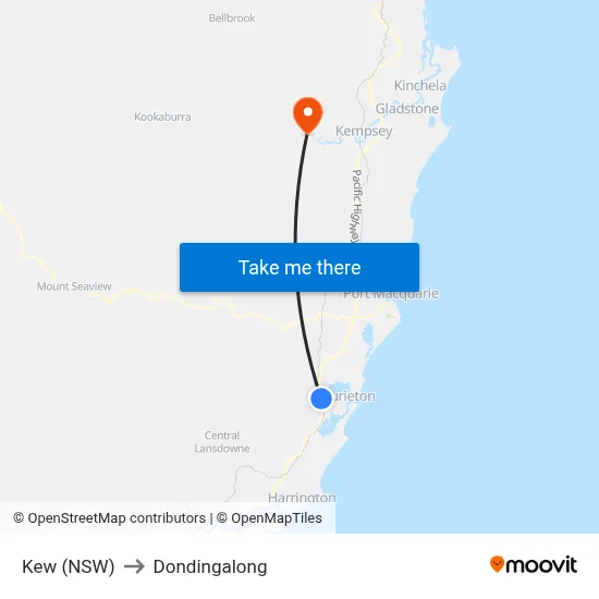 Kew (NSW) to Dondingalong map