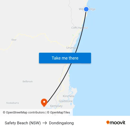 Safety Beach (NSW) to Dondingalong map