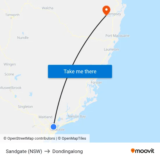 Sandgate (NSW) to Dondingalong map