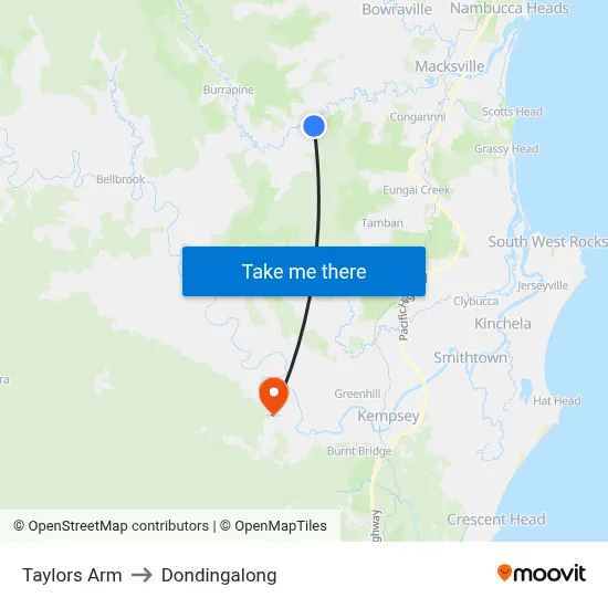 Taylors Arm to Dondingalong map