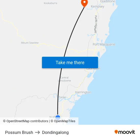 Possum Brush to Dondingalong map