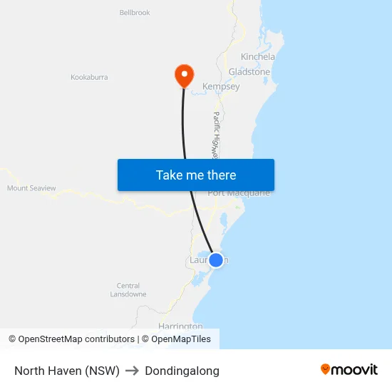 North Haven (NSW) to Dondingalong map