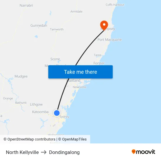 North Kellyville to Dondingalong map