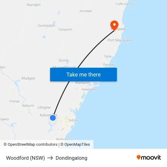 Woodford (NSW) to Dondingalong map