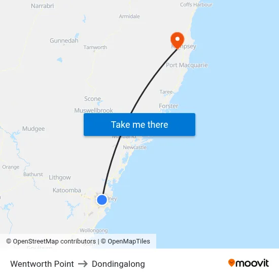 Wentworth Point to Dondingalong map
