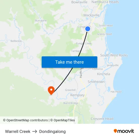 Warrell Creek to Dondingalong map