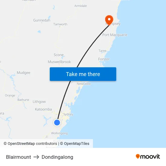 Blairmount to Dondingalong map