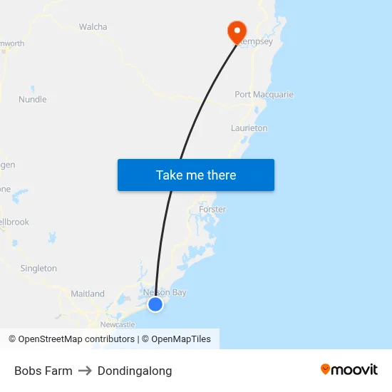 Bobs Farm to Dondingalong map