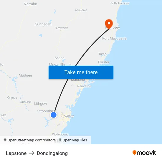 Lapstone to Dondingalong map