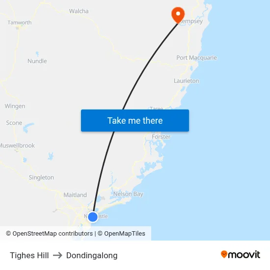 Tighes Hill to Dondingalong map
