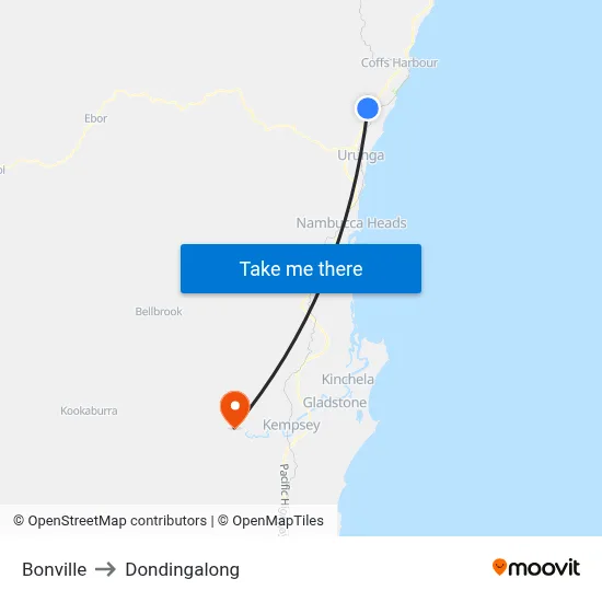 Bonville to Dondingalong map