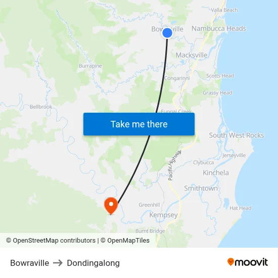 Bowraville to Dondingalong map
