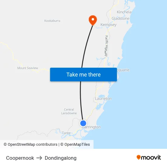 Coopernook to Dondingalong map