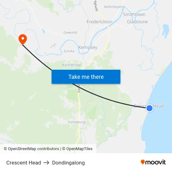 Crescent Head to Dondingalong map
