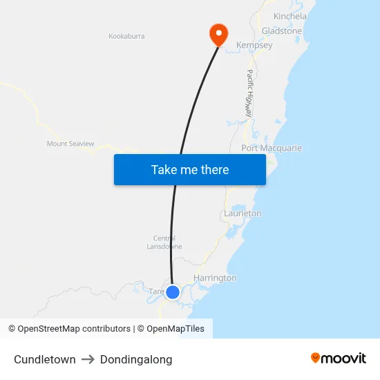Cundletown to Dondingalong map