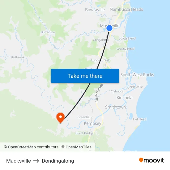 Macksville to Dondingalong map