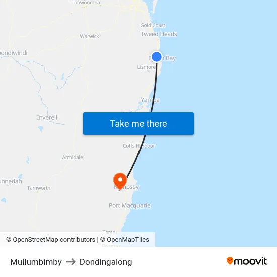 Mullumbimby to Dondingalong map