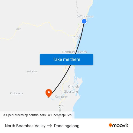 North Boambee Valley to Dondingalong map