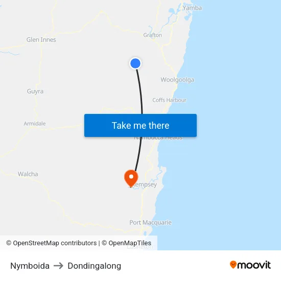 Nymboida to Dondingalong map