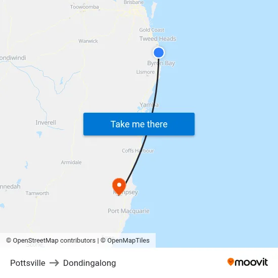 Pottsville to Dondingalong map