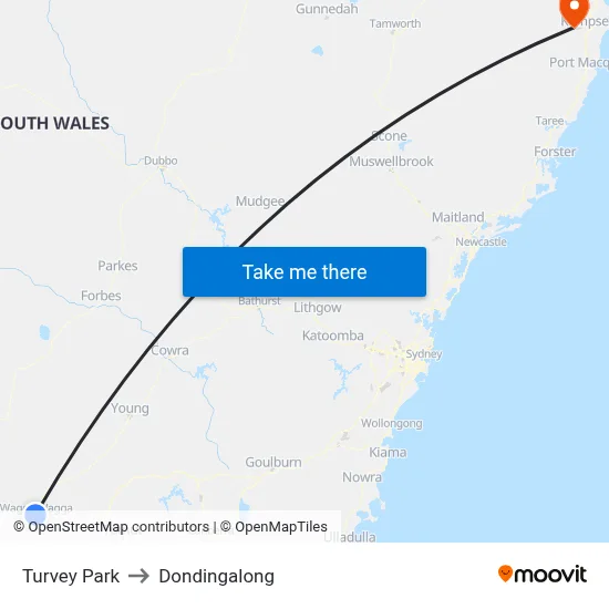 Turvey Park to Dondingalong map