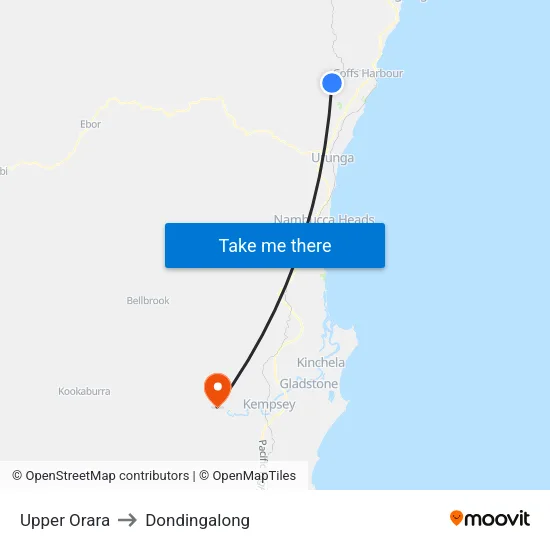 Upper Orara to Dondingalong map