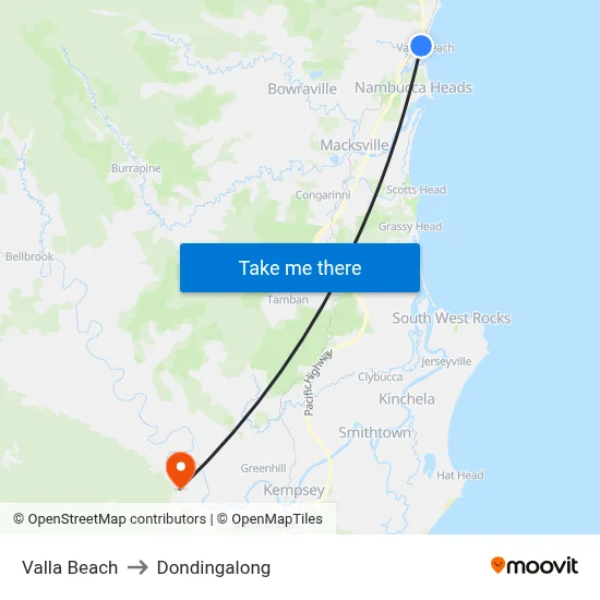 Valla Beach to Dondingalong map