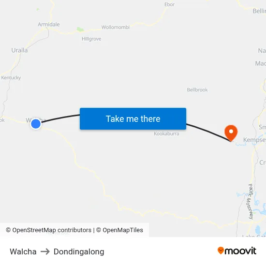 Walcha to Dondingalong map
