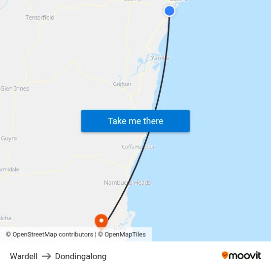 Wardell to Dondingalong map
