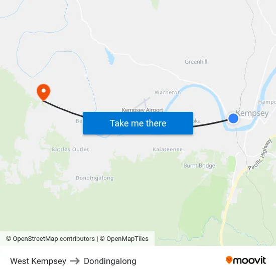 West Kempsey to Dondingalong map