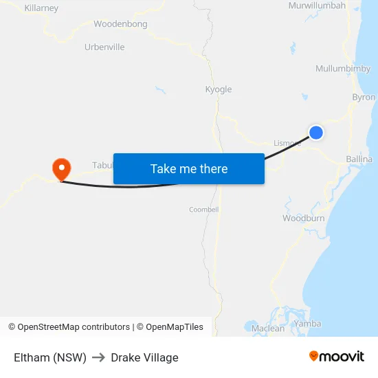 Eltham (NSW) to Drake Village map